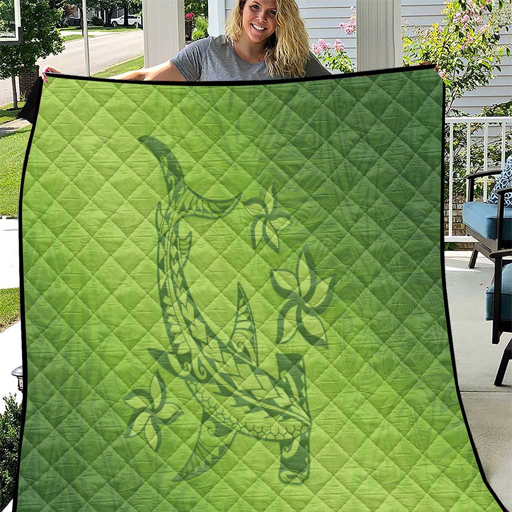 Green Gradient Polynesia Quilt Hawaiian Tribal Hammerhead Shark Tattoo