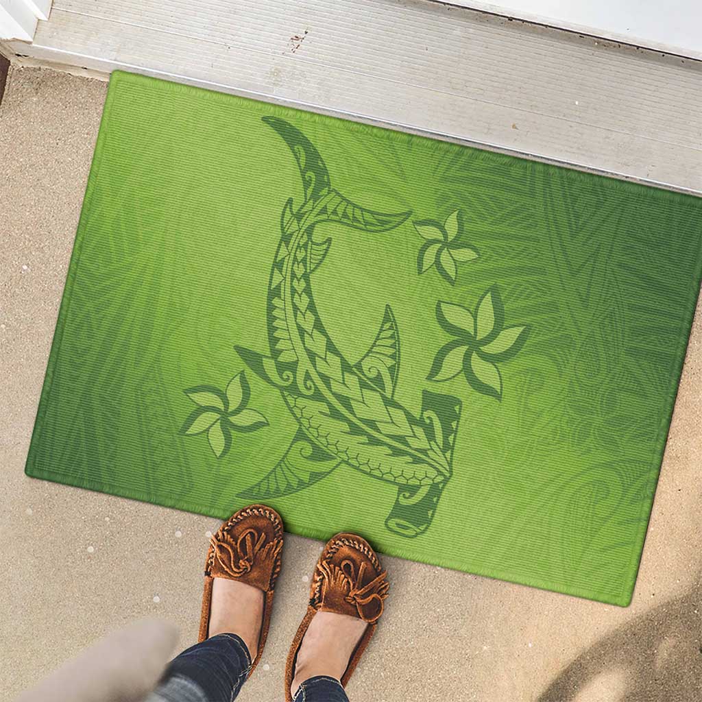 Green Gradient Polynesia Rubber Doormat Hawaiian Tribal Hammerhead Shark Tattoo