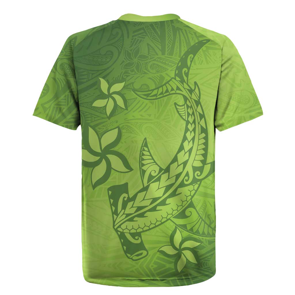 Green Gradient Polynesia Rugby Jersey Hawaiian Tribal Hammerhead Shark Tattoo