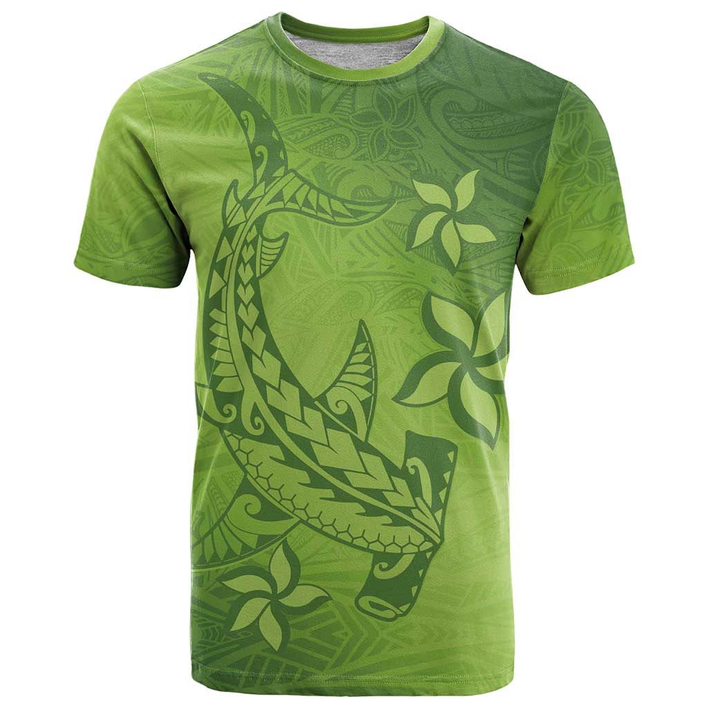 Green Gradient Polynesia T Shirt Hawaiian Tribal Hammerhead Shark Tattoo