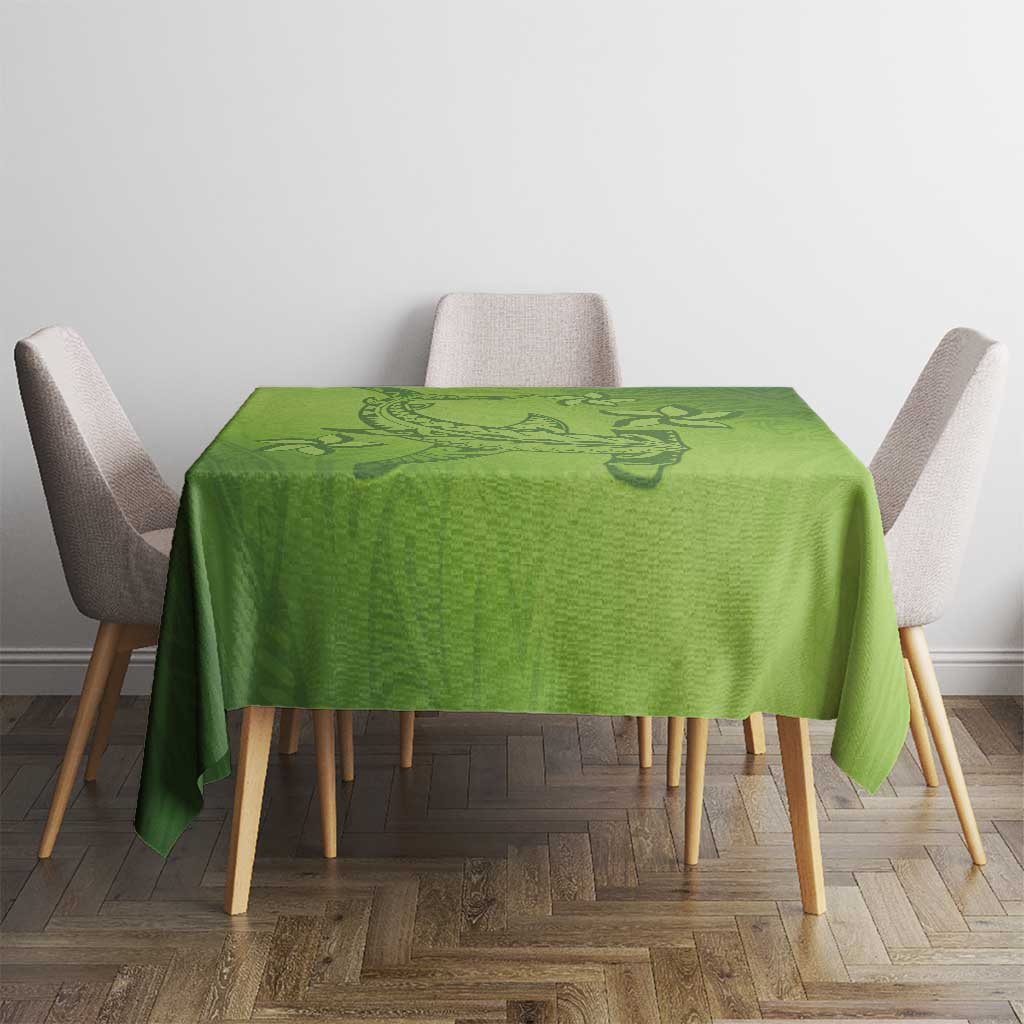 Green Gradient Polynesia Tablecloth Hawaiian Tribal Hammerhead Shark Tattoo