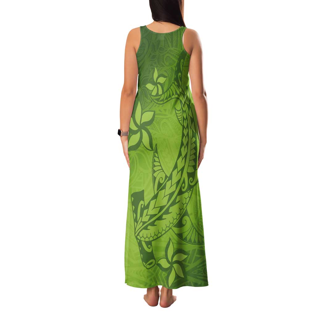 Green Gradient Polynesia Tank Maxi Dress Hawaiian Tribal Hammerhead Shark Tattoo