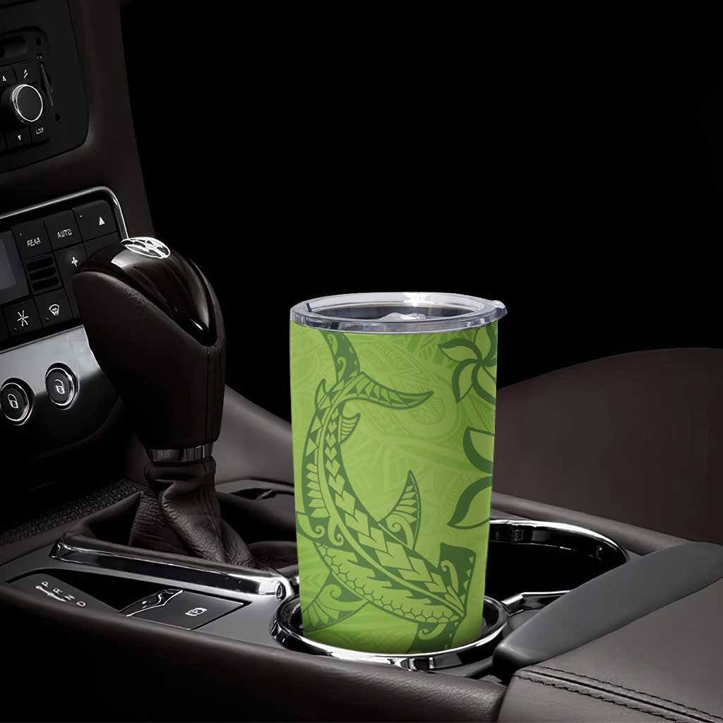 Green Gradient Polynesia Tumbler Cup Hawaiian Tribal Hammerhead Shark Tattoo