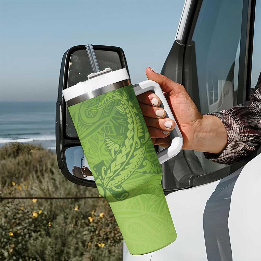 Green Gradient Polynesia Tumbler With Handle Hawaiian Tribal Hammerhead Shark Tattoo