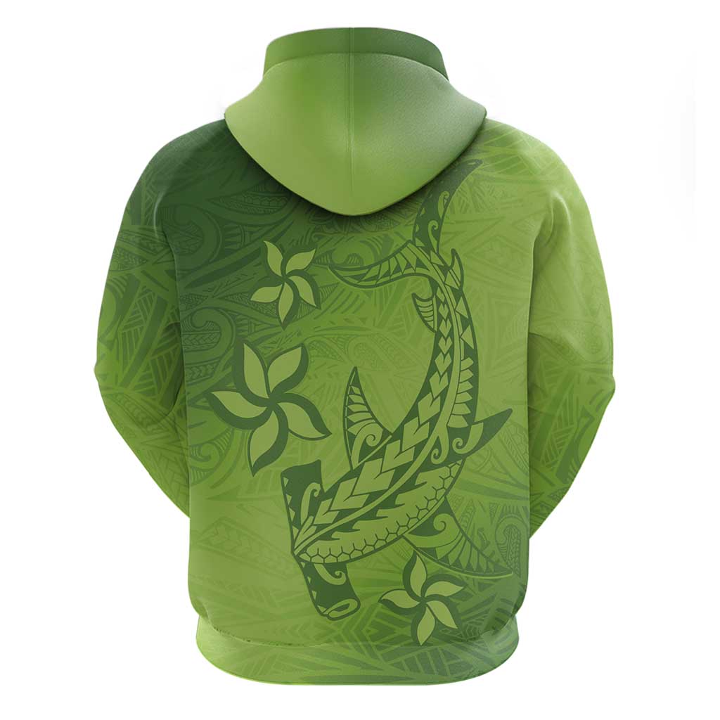 Green Gradient Polynesia Zip Hoodie Hawaiian Tribal Hammerhead Shark Tattoo