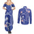 FSM Chuuk Constitution Day Couples Matching Summer Maxi Dress and Long Sleeve Button Shirt Frangipani Flowers Polynesian Curves Style