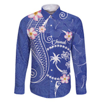 FSM Chuuk Constitution Day Family Matching Long Sleeve Bodycon Dress and Hawaiian Shirt Frangipani Flowers Polynesian Curves Style