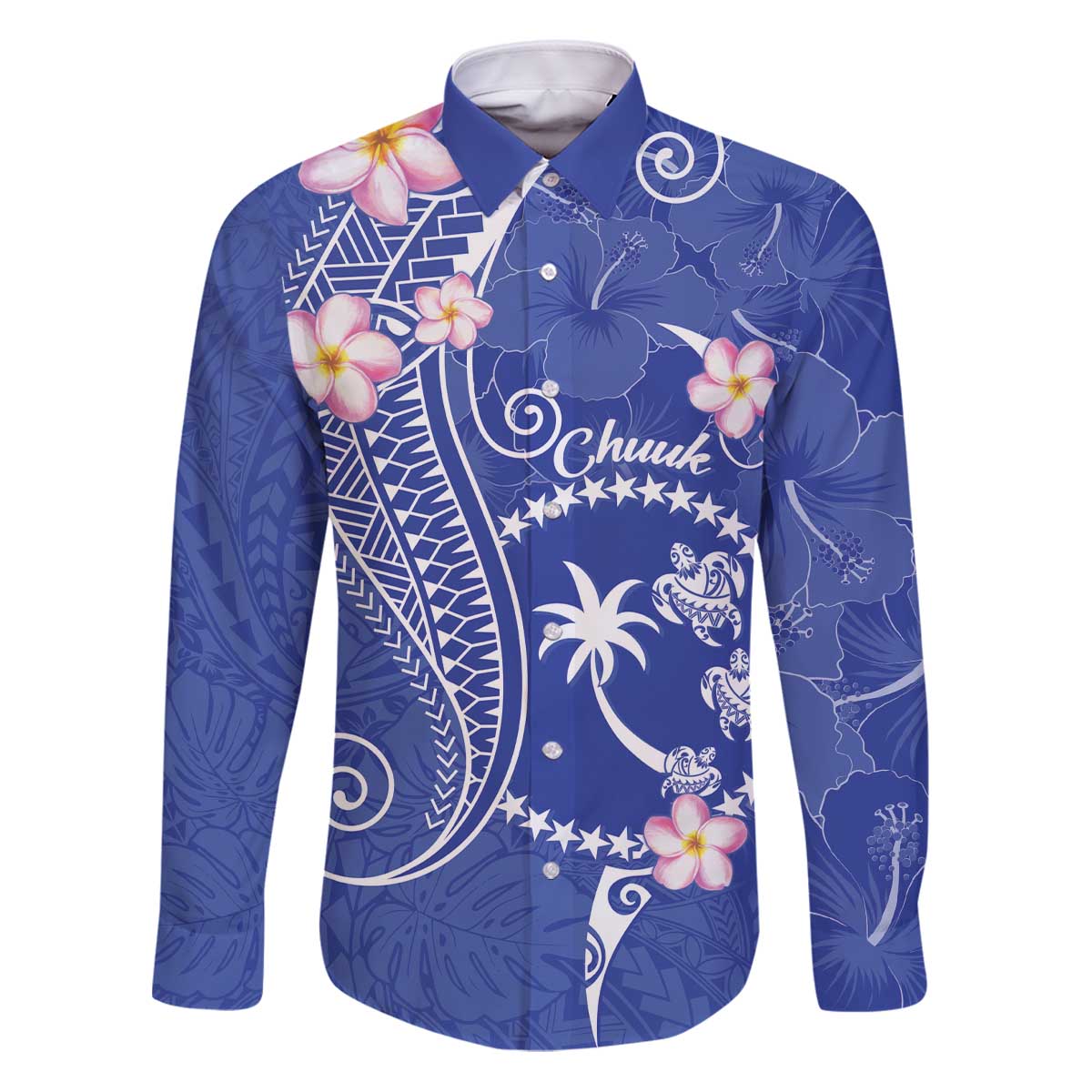 FSM Chuuk Constitution Day Family Matching Puletasi and Hawaiian Shirt Frangipani Flowers Polynesian Curves Style