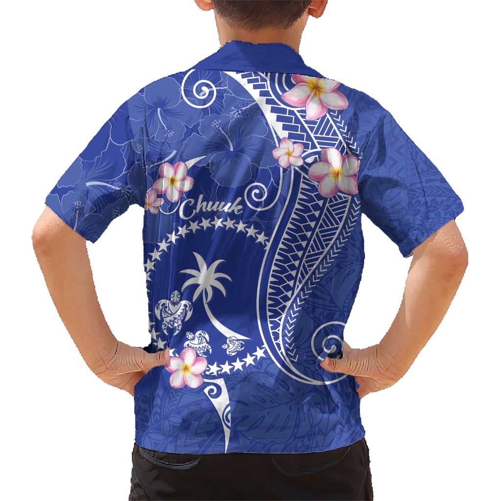 FSM Chuuk Constitution Day Kid Hawaiian Shirt Frangipani Flowers Polynesian Curves Style