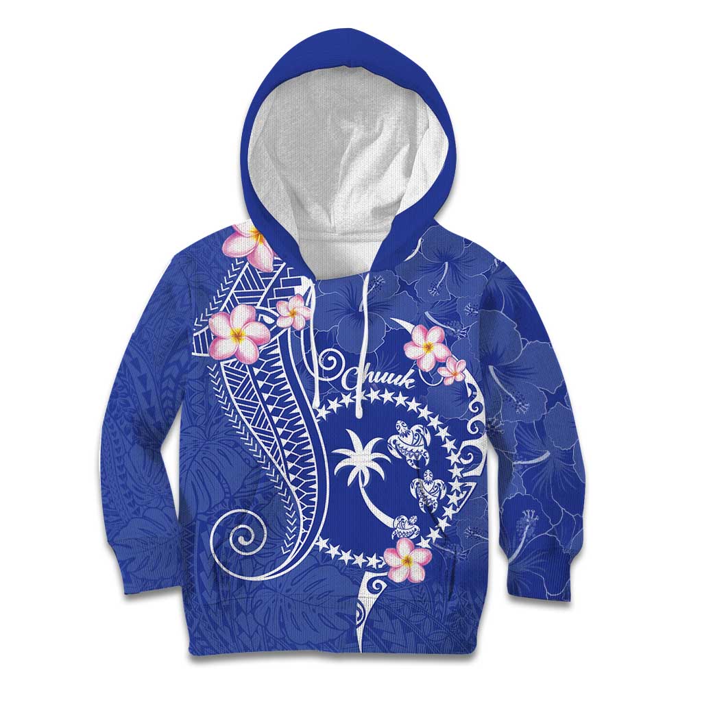 FSM Chuuk Constitution Day Kid Hoodie Frangipani Flowers Polynesian Curves Style