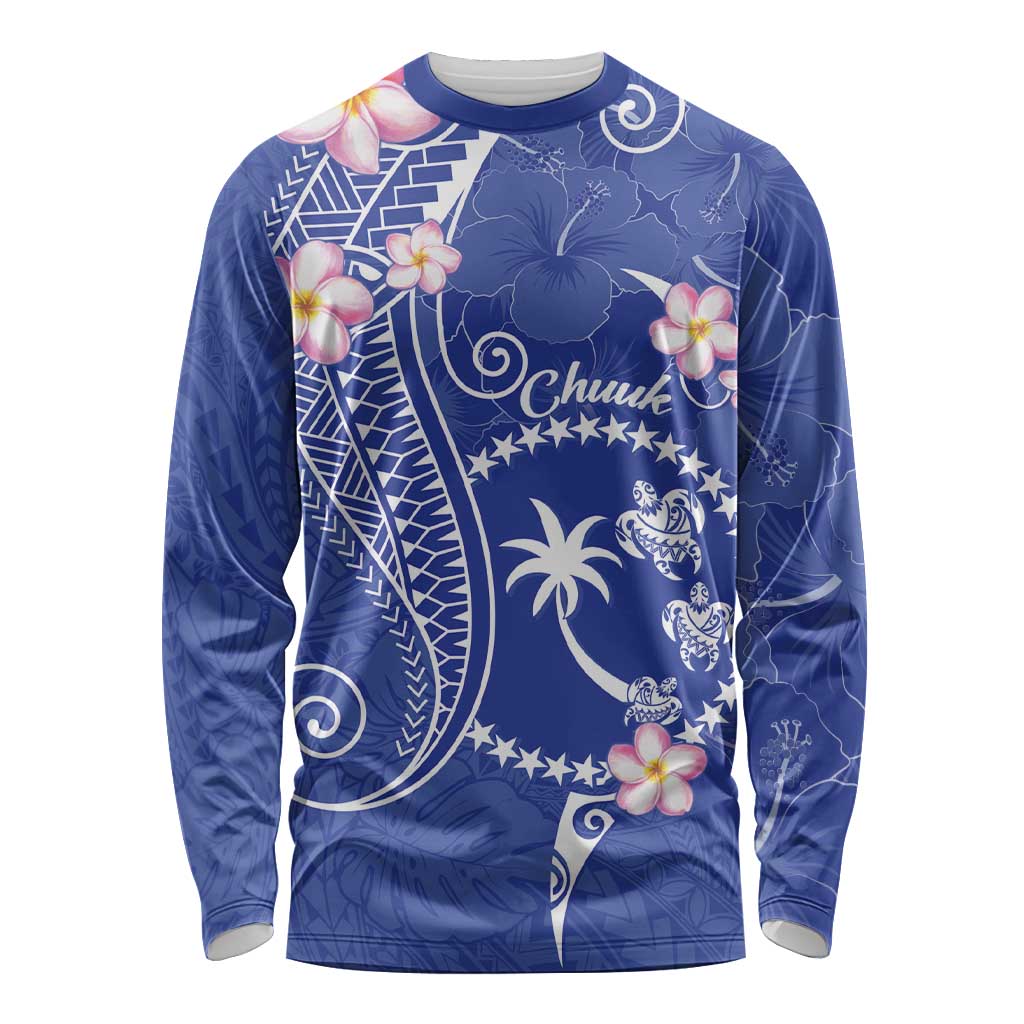 FSM Chuuk Constitution Day Long Sleeve Shirt Frangipani Flowers Polynesian Curves Style