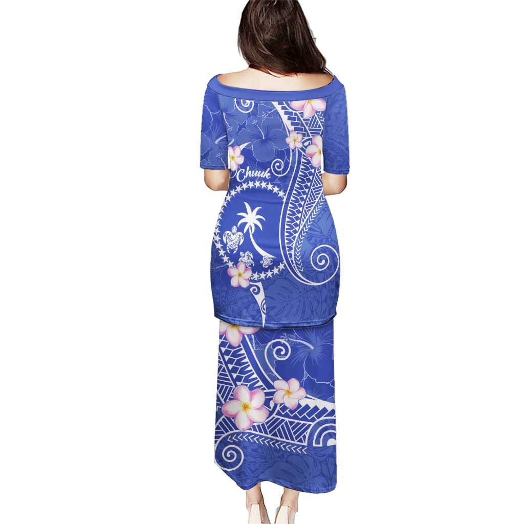 FSM Chuuk Constitution Day Puletasi Frangipani Flowers Polynesian Curves Style