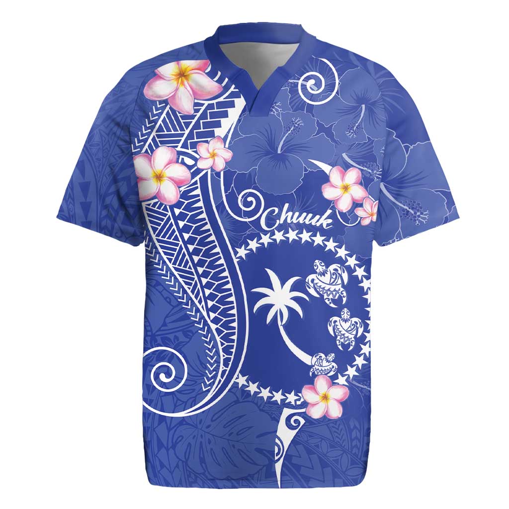 FSM Chuuk Constitution Day Rugby Jersey Frangipani Flowers Polynesian Curves Style