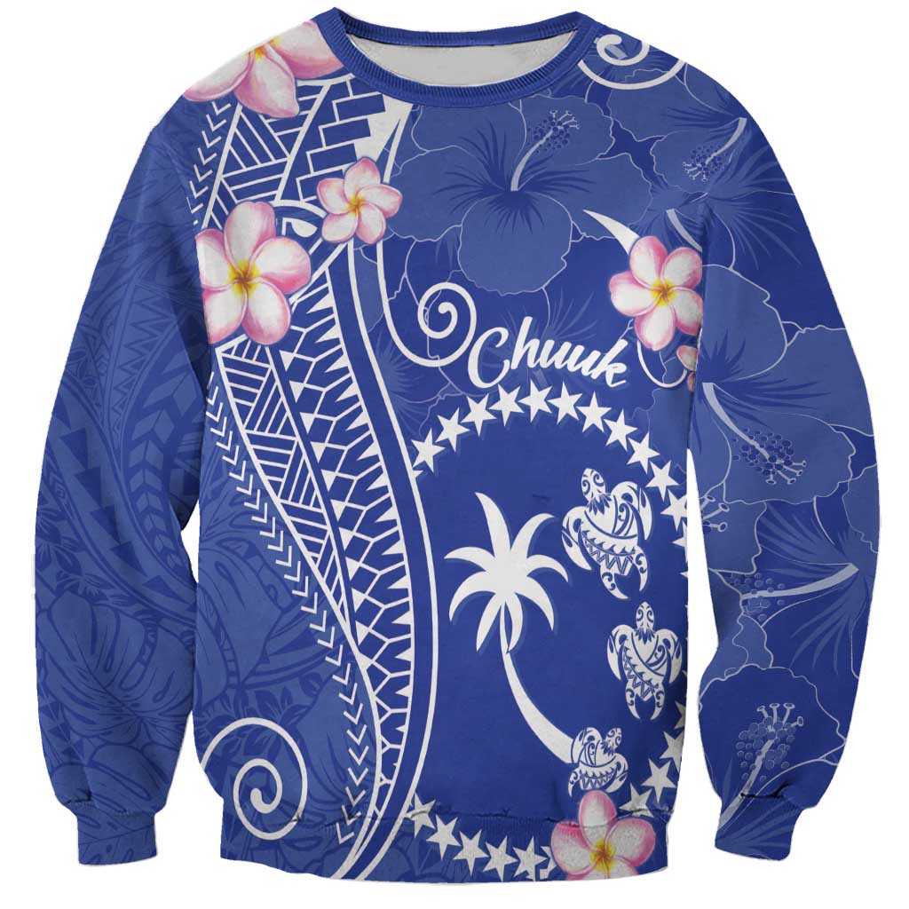 FSM Chuuk Constitution Day Sweatshirt Frangipani Flowers Polynesian Curves Style