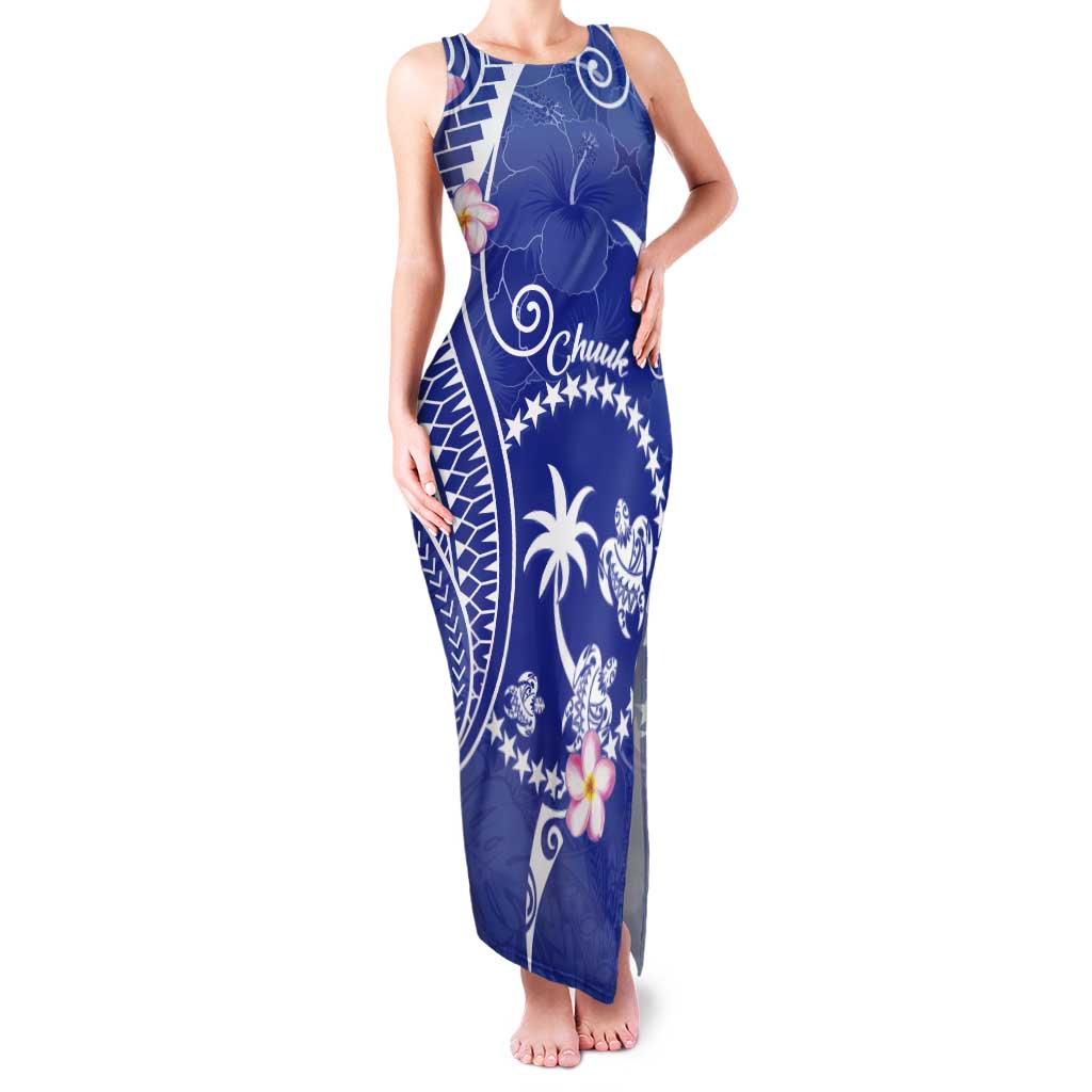 FSM Chuuk Constitution Day Tank Maxi Dress Frangipani Flowers Polynesian Curves Style