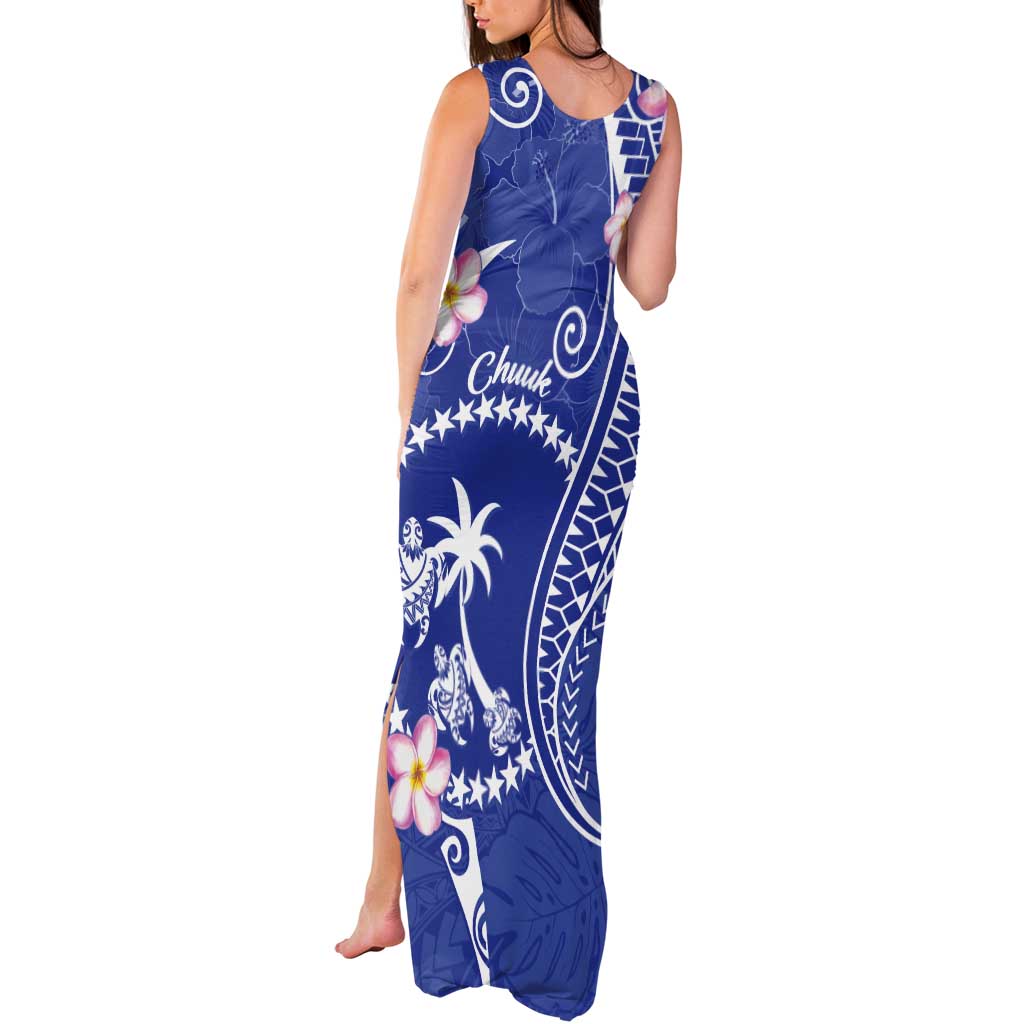 FSM Chuuk Constitution Day Tank Maxi Dress Frangipani Flowers Polynesian Curves Style