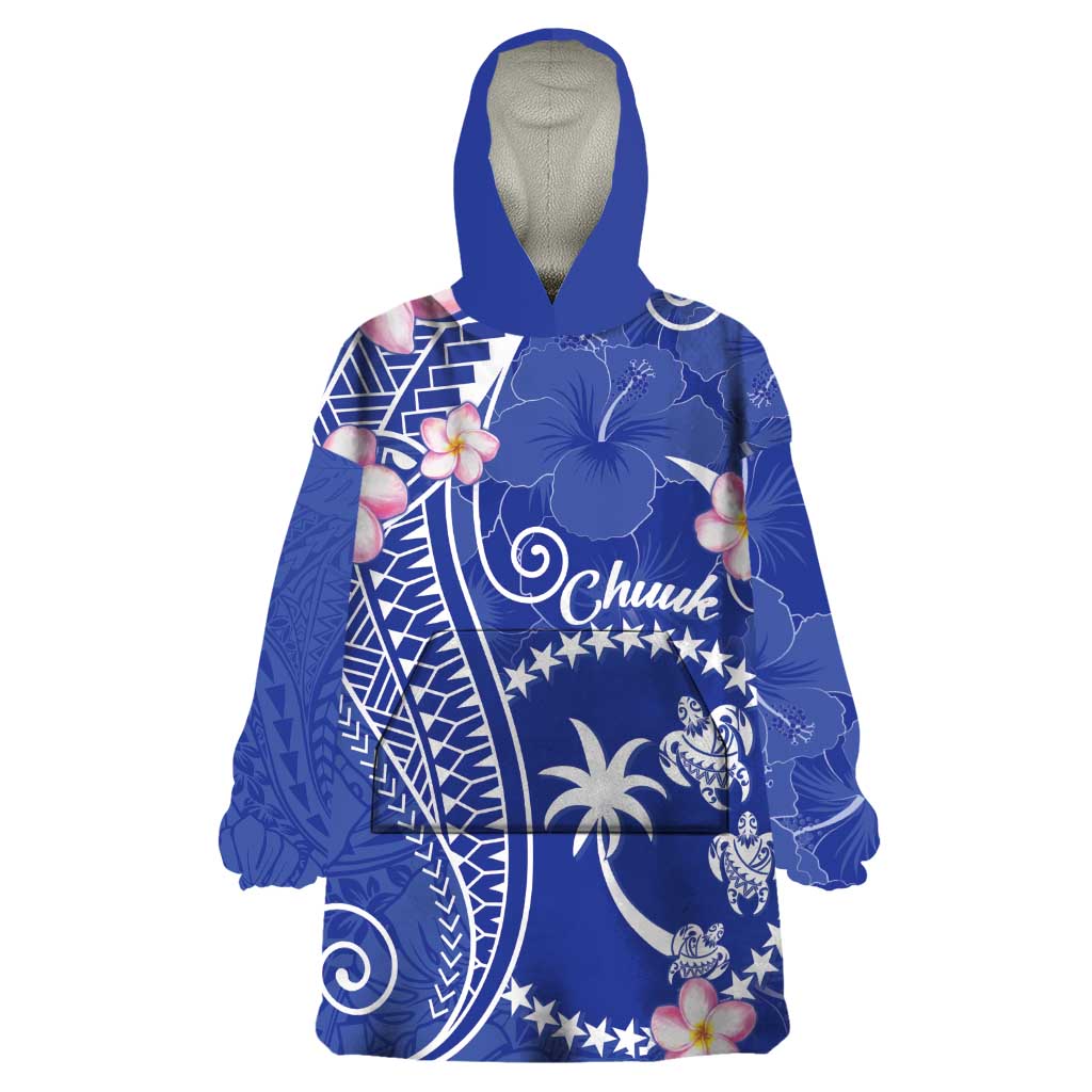 FSM Chuuk Constitution Day Wearable Blanket Hoodie Frangipani Flowers Polynesian Curves Style