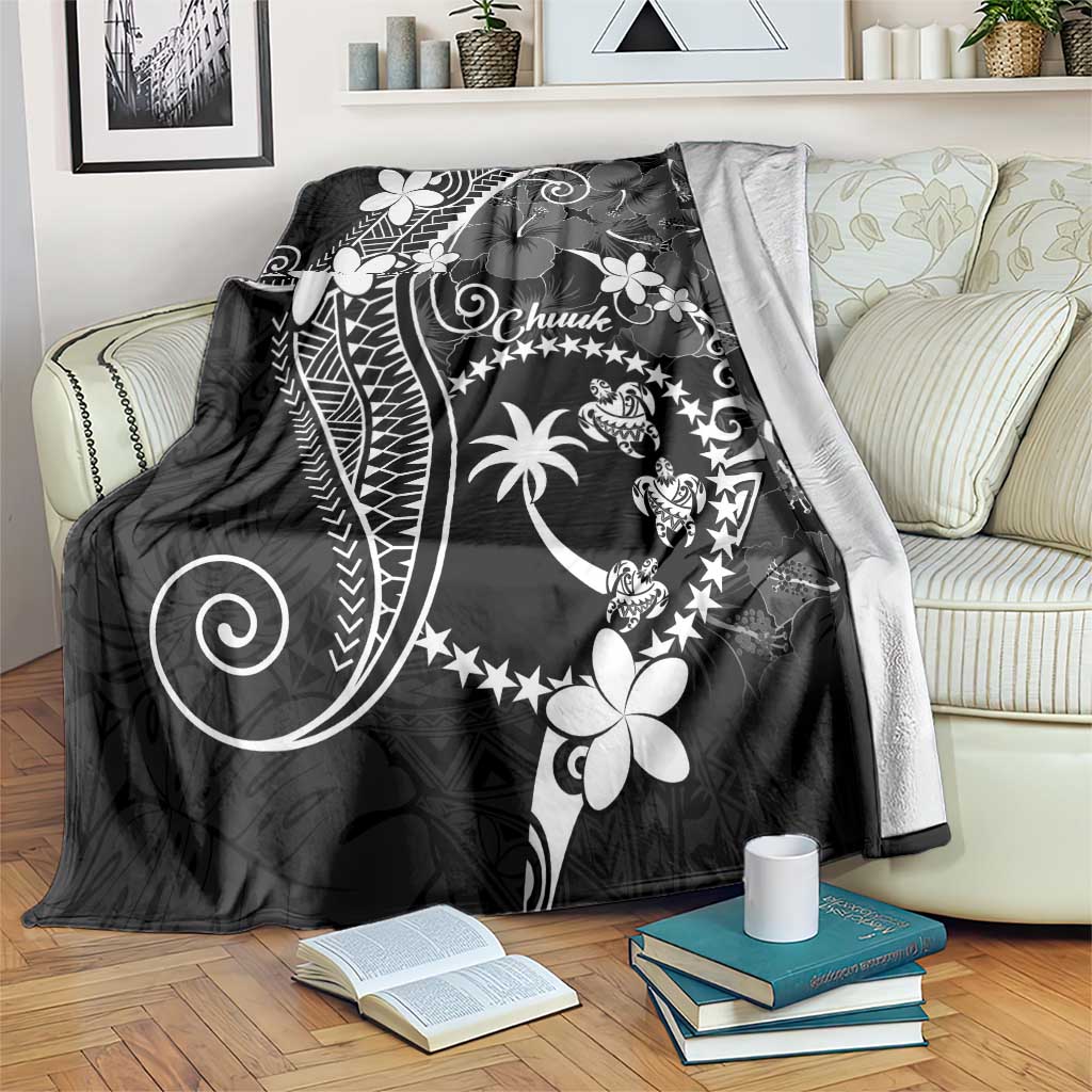 FSM Chuuk Blanket Turtle Tropical Flowers Polynesian - Black