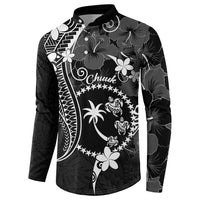 FSM Chuuk Button Sweatshirt Turtle Tropical Flowers Polynesian - Black