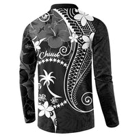 FSM Chuuk Button Sweatshirt Turtle Tropical Flowers Polynesian - Black