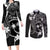 FSM Chuuk Couples Matching Long Sleeve Bodycon Dress and Long Sleeve Button Shirt Turtle Tropical Flowers Polynesian - Black