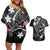 FSM Chuuk Couples Matching Off Shoulder Short Dress and Hawaiian Shirt Turtle Tropical Flowers Polynesian - Black