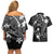 FSM Chuuk Couples Matching Off Shoulder Short Dress and Hawaiian Shirt Turtle Tropical Flowers Polynesian - Black