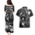 FSM Chuuk Couples Matching Puletasi and Hawaiian Shirt Turtle Tropical Flowers Polynesian - Black