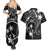 FSM Chuuk Couples Matching Summer Maxi Dress and Hawaiian Shirt Turtle Tropical Flowers Polynesian - Black