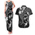 FSM Chuuk Couples Matching Tank Maxi Dress and Hawaiian Shirt Turtle Tropical Flowers Polynesian - Black