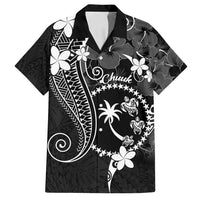FSM Chuuk Family Matching Long Sleeve Bodycon Dress and Hawaiian Shirt Turtle Tropical Flowers Polynesian - Black