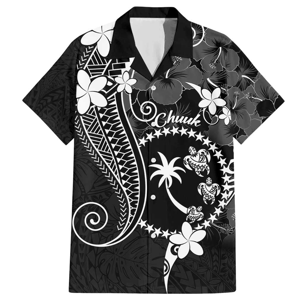 FSM Chuuk Family Matching Short Sleeve Bodycon Dress and Hawaiian Shirt Turtle Tropical Flowers Polynesian - Black