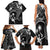 FSM Chuuk Family Matching Tank Maxi Dress and Hawaiian Shirt Turtle Tropical Flowers Polynesian - Black