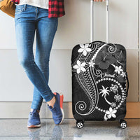 FSM Chuuk Luggage Cover Turtle Tropical Flowers Polynesian - Black LT14 - Polynesian Pride
