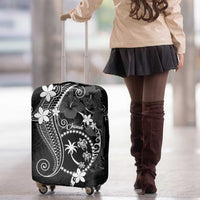 FSM Chuuk Luggage Cover Turtle Tropical Flowers Polynesian - Black LT14 - Polynesian Pride