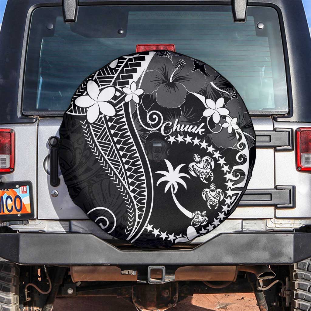 FSM Chuuk Spare Tire Cover Turtle Tropical Flowers Polynesian - Black