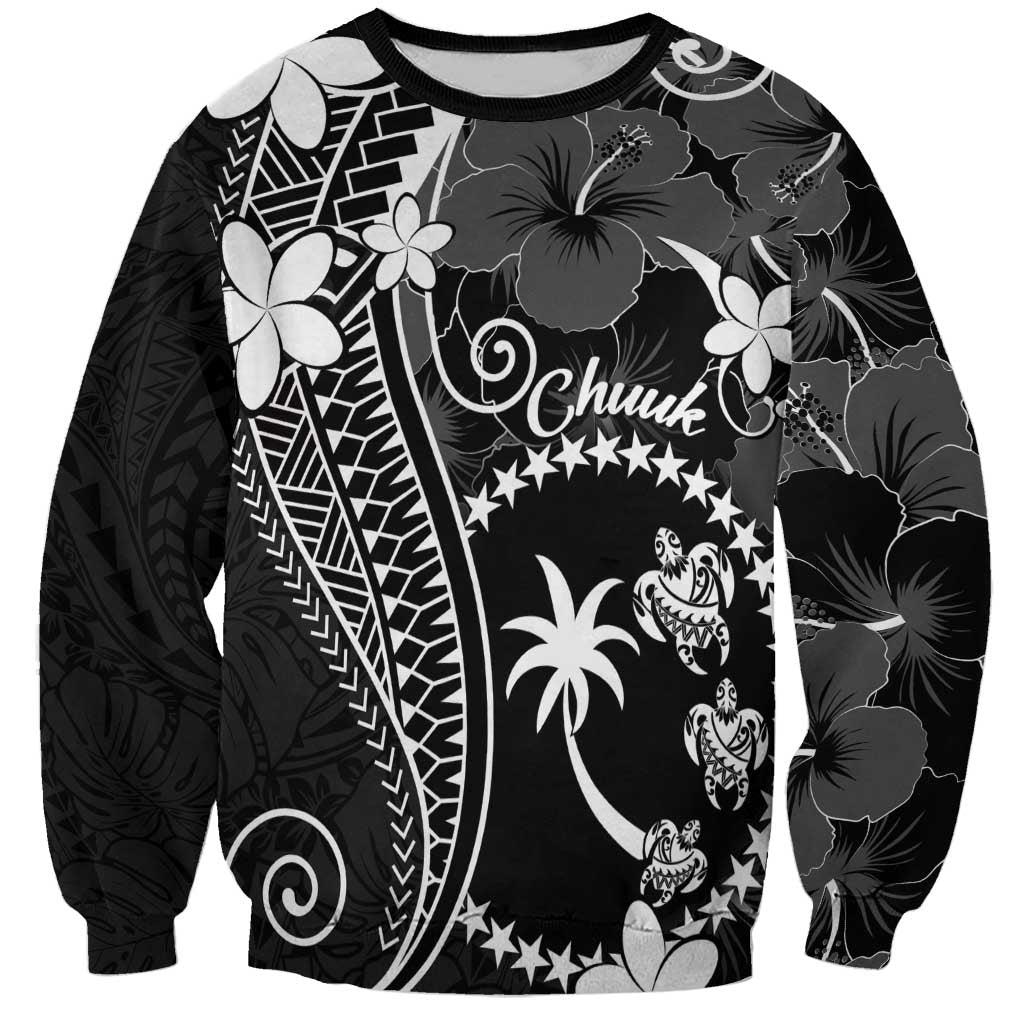 FSM Chuuk Sweatshirt Turtle Tropical Flowers Polynesian - Black