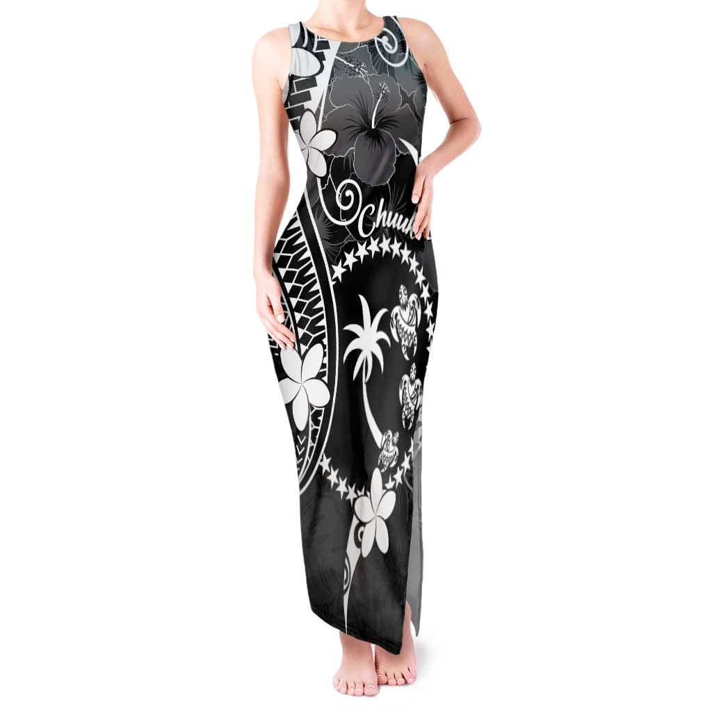 FSM Chuuk Tank Maxi Dress Turtle Tropical Flowers Polynesian - Black