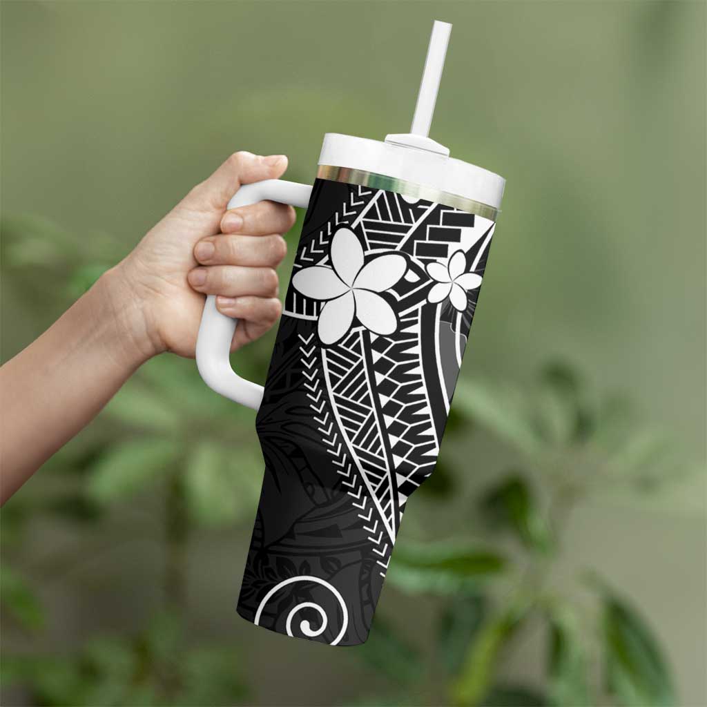 FSM Chuuk Tumbler With Handle Turtle Tropical Flowers Polynesian - Black