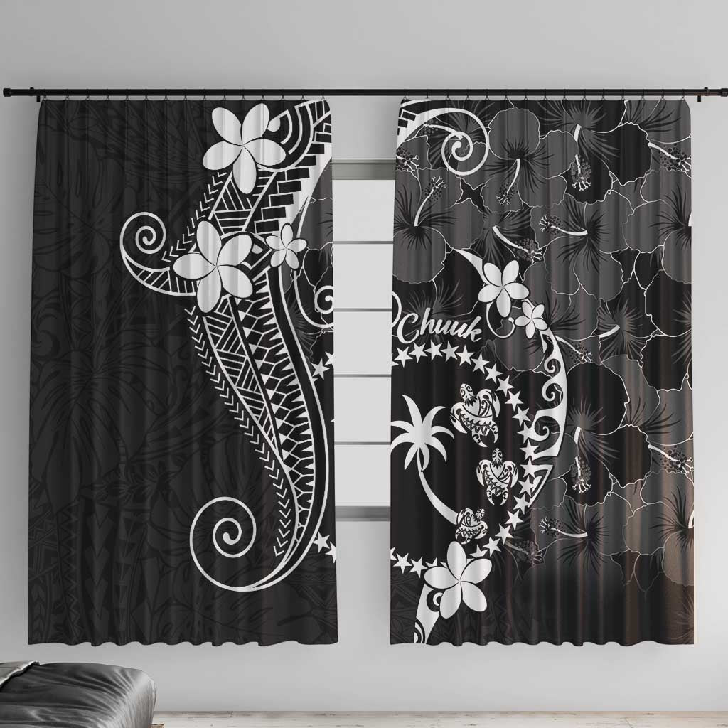 FSM Chuuk Window Curtain Turtle Tropical Flowers Polynesian - Black