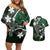 FSM Chuuk Couples Matching Off Shoulder Short Dress and Hawaiian Shirt Turtle Tropical Flowers Polynesian - Green