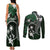 FSM Chuuk Couples Matching Tank Maxi Dress and Long Sleeve Button Shirt Turtle Tropical Flowers Polynesian - Green