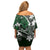 FSM Chuuk Family Matching Off Shoulder Short Dress and Hawaiian Shirt Turtle Tropical Flowers Polynesian - Green