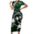 FSM Chuuk Family Matching Short Sleeve Bodycon Dress and Hawaiian Shirt Turtle Tropical Flowers Polynesian - Green