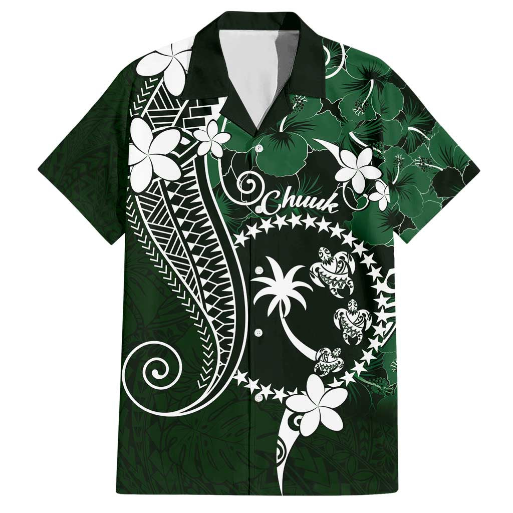 FSM Chuuk Hawaiian Shirt Turtle Tropical Flowers Polynesian - Green