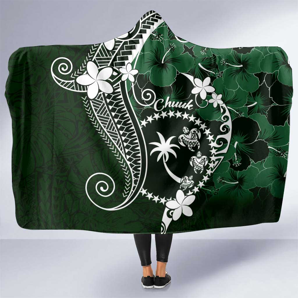 FSM Chuuk Hooded Blanket Turtle Tropical Flowers Polynesian - Green