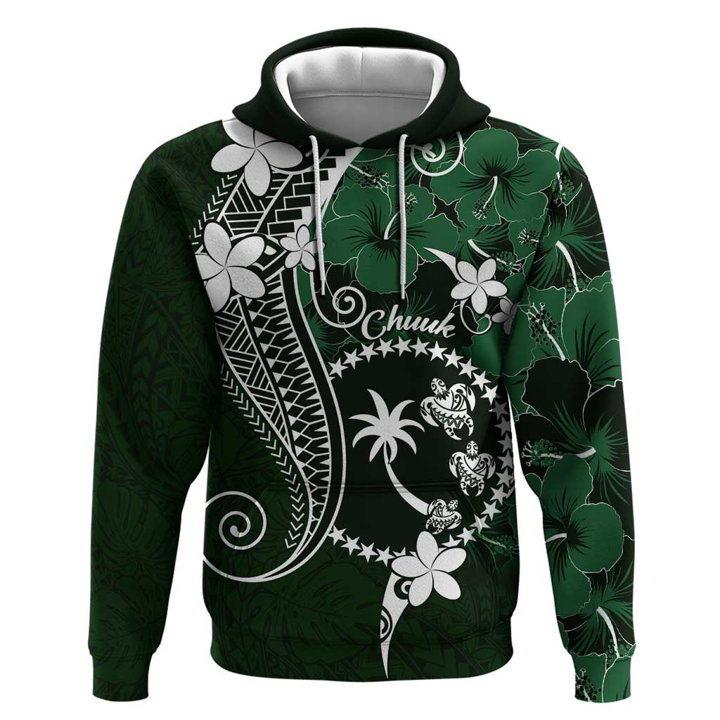 FSM Chuuk Hoodie Turtle Tropical Flowers Polynesian - Green