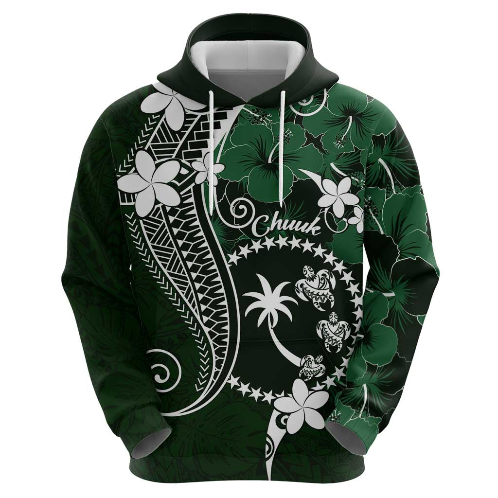 FSM Chuuk Hoodie Turtle Tropical Flowers Polynesian - Green