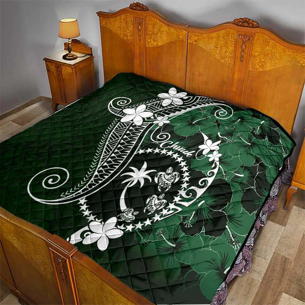 FSM Chuuk Quilt Turtle Tropical Flowers Polynesian - Green