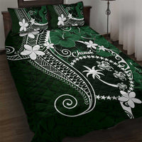 FSM Chuuk Quilt Bed Set Turtle Tropical Flowers Polynesian - Green LT14 Green - Polynesian Pride